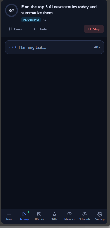 Activity — live agent run