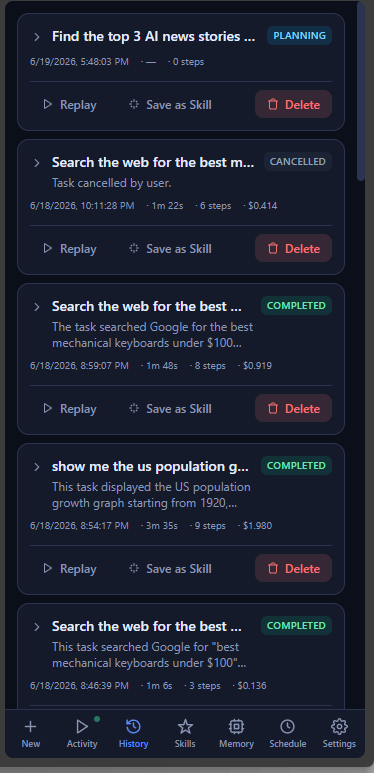 History — past runs